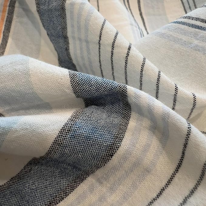 mixinni Vintage Blue and White Striped Duvet Cover Set Twin XL - Image 9