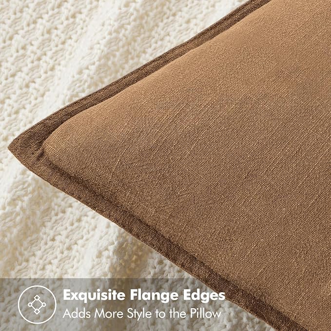 MIULEE Decorative Linen Euro Sham Pillow Covers 26x26 Brown Boho Farmhouse - Image 2