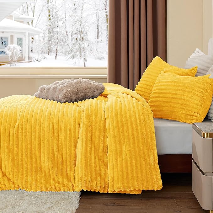 BEDELITE Fleece Twin Comforter Set -Super Soft & Warm Fluffy Bright Yellow - Image 4