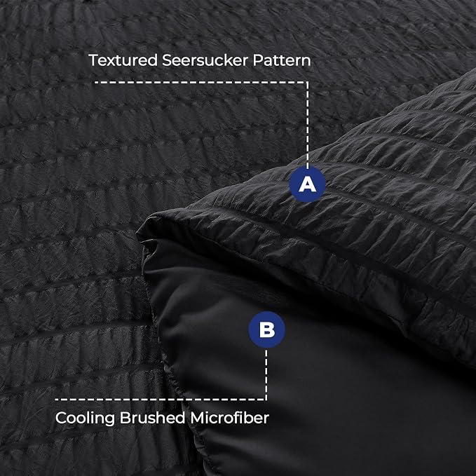 HYMOKEGE Black Oversized King Comforter Set Seersucker 7 Pieces, All Season - Image 4