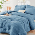 HYMOKEGE Mineral Blue Twin XL Comforter Set Seersucker 5 Pieces, All Season by HYMOKEGE