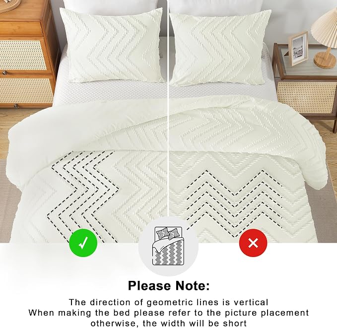 Andency Ivory Comforter Set Queen Size, Boho Soft Warm Tufted Bedding Comforter - Image 5