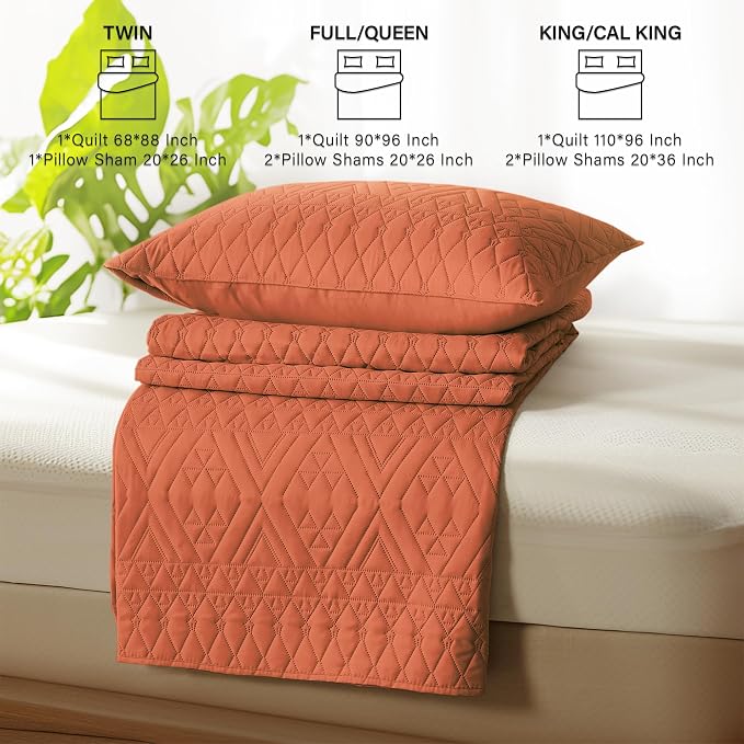 akkialla King/Cal King Size Quilt Bedding Set, Burnt Orange Lightweight - Image 7