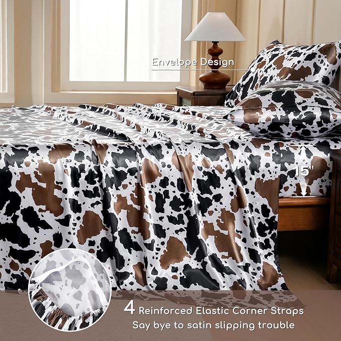 MR&HM Satin Sheets with Elastic Corner Straps, Twin XL Size 3-Piece Silky - Image 5