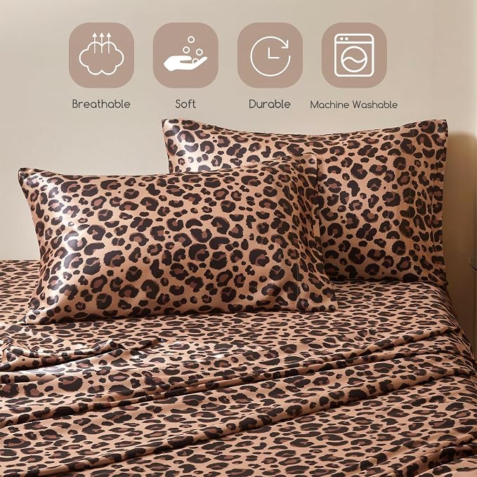 MR&HM Satin Bed Sheets with Elastic Corner Straps, Full Size Sheets Set - Image 6