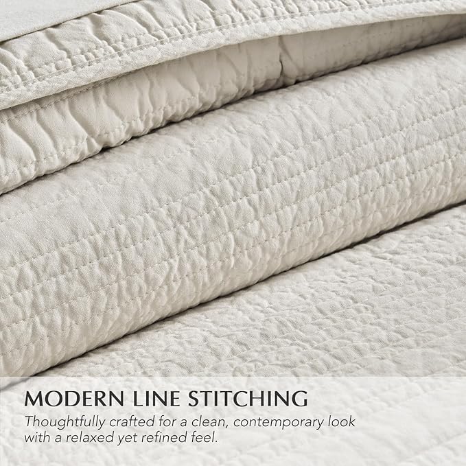 EVERGRACEHOME 100% Cotton Modern Lines Quilt Set King Size, Pre-Washed Soft - Image 4