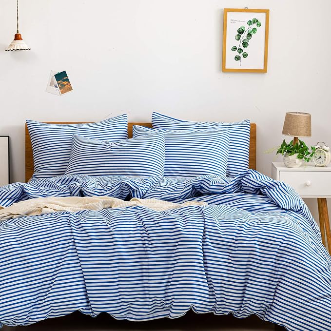 JELLYMONI 100% Natural Cotton 3pcs Striped Duvet Cover Sets, by JELLYMONI