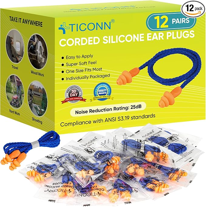 TICONN 12 Pairs Reusable Silicone Ear Plugs by TICONN