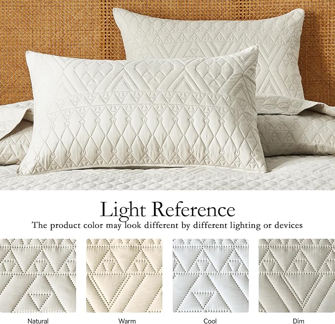 akkialla Full/Queen Quilt Set, Boho Style in a Solid Color, Cream Lightweight - Image 4