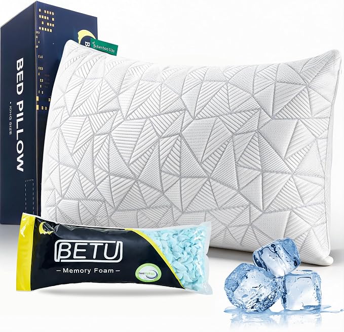 BETU Cooling King Size Pillow, Shredded Memory Foam Cool Pillow by BETU