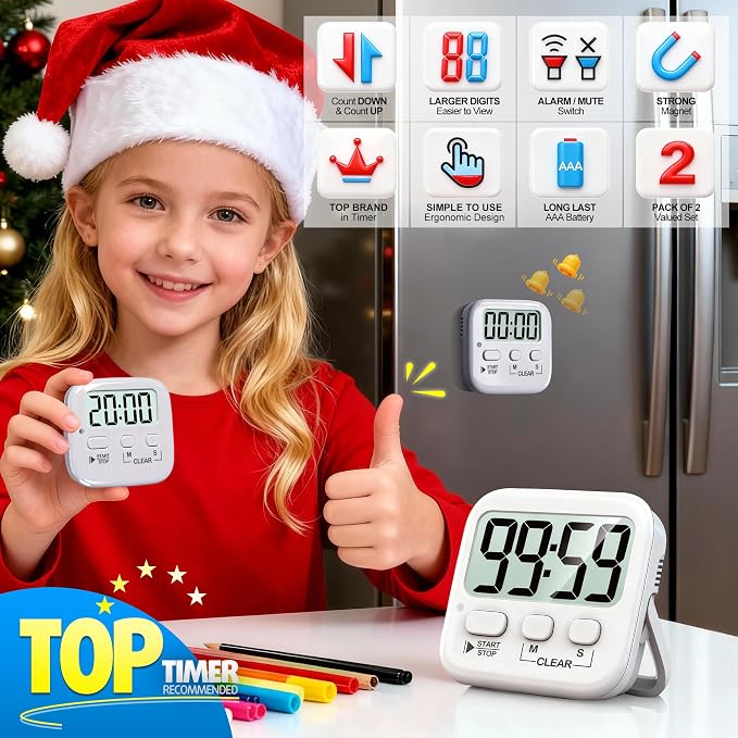 Antonki 2 Pack Digital Timer for Kids, Magnetic Countdown Kitchen Timers for - Image 3