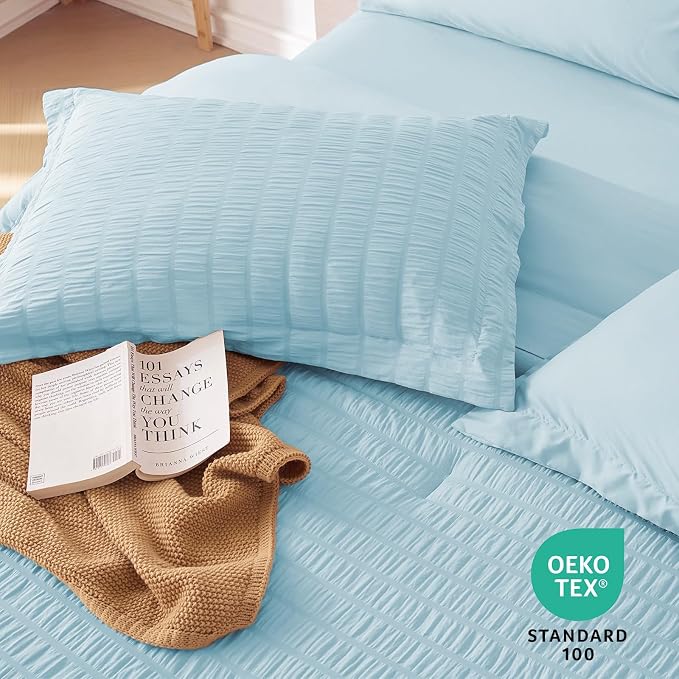 MUXHOMO 5 Pieces Twin Comforter Set, Seersucker Bed in a Bag Twin Size - Image 9