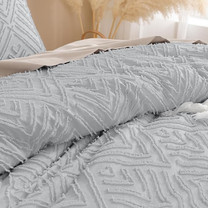 Andency Light Grey Boho Queen Comforter Set, Lightweight Fluffy Bedding - Image 5