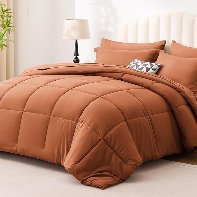 Love's cabin Twin XL Comforter Set Burnt Orange, 5 Pieces Twin XL Bed in a Bag - Image 2