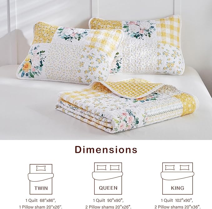Joyreap 3 Pieces Floral Patchwork Quilt Set King, Soft n Cozy Microfiber Quilt - Image 7