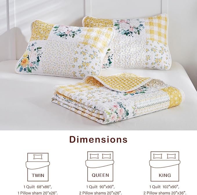 Joyreap 3 Pieces Floral Patchwork Quilt Set Queen, Soft n Cozy Microfiber Quilt - Image 7