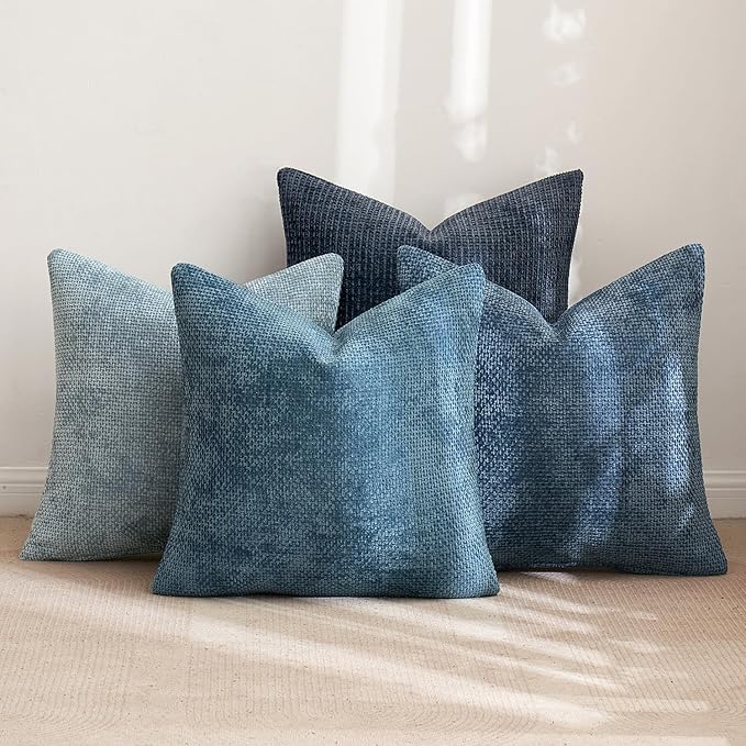 MIULEE Pack of 4 Couch Throw Pillow Covers 18x18 Inch Neutral Blue Soft - Image 4