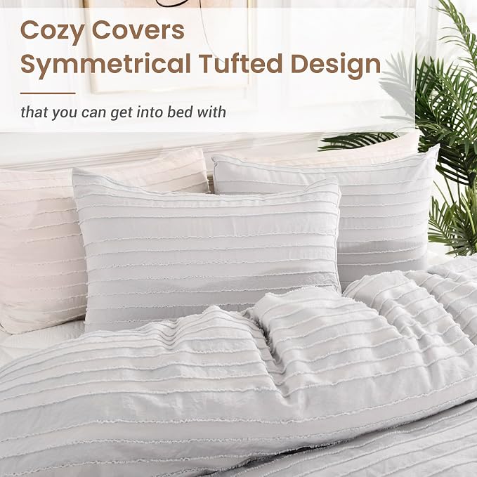 NEXHOME PRO Duvet Cover King, Light Grey 3 Pieces Boho Tufted Duvet Cover Set - Image 4