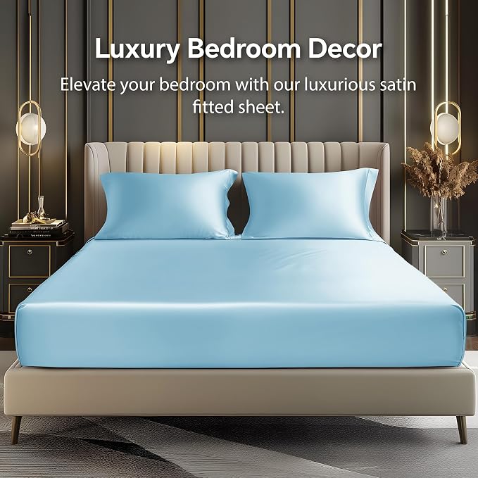 BEDELITE Satin Fitted Sheet and Pillowcases Set, Soft Similar to Silk Bottom - Image 2