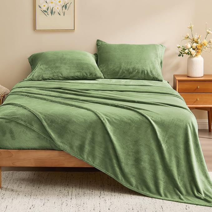 BEDELITE Flannel Sheets King Size Sage Green - Image 2