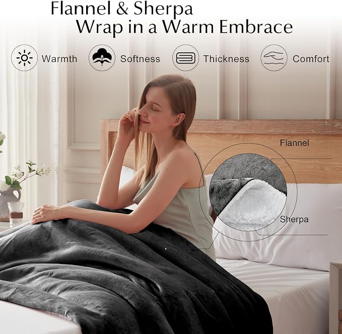 SNUGSUN Electric Heated Blanket Throw Size, Soft and Cozy Thickened Flannel and - Image 3