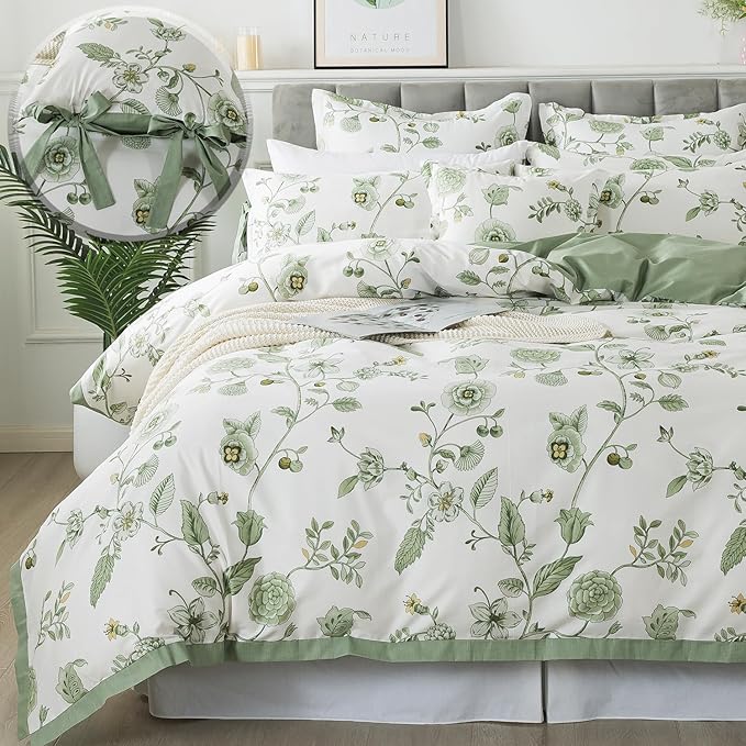FADFAY Green Duvet Cover Set Twin Floral Bedding 100% Cotton Shabby Vintage by CottonWorldSweetDream