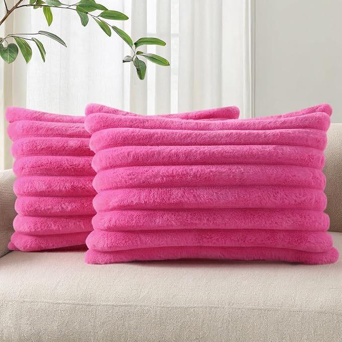 Pallene Faux Fur Plush Lumbar Throw Pillow Covers 12x20 Set of 2, Luxury Soft by PALLENE