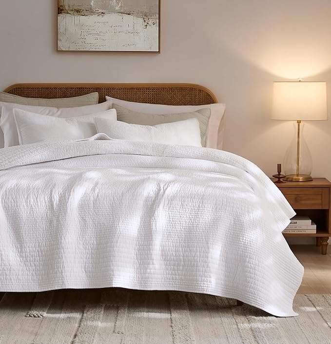 palassio Striped White 100% Cotton Quilt King Size Bedding Sets, Lightweight by PALASSIO