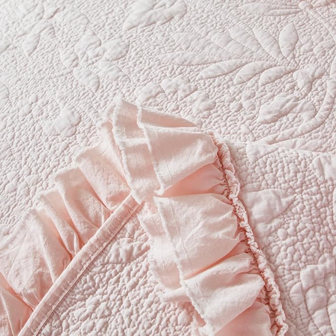 Brandream Queen Size Quilt Set Cotton Light Pink Quilts Shabby Chic Bedding - Image 6