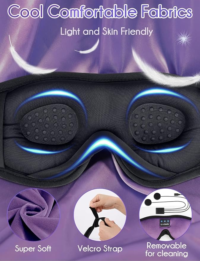 LC-dolida Sleep Headphones, Sleep Mask Bluetooth Wireless Music Eye Mask - Image 3