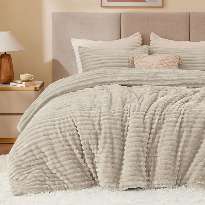 BEDELITE Fleece Full Comforter Set -Super Soft & Warm Fluffy Linen Bedding by BEDELITE