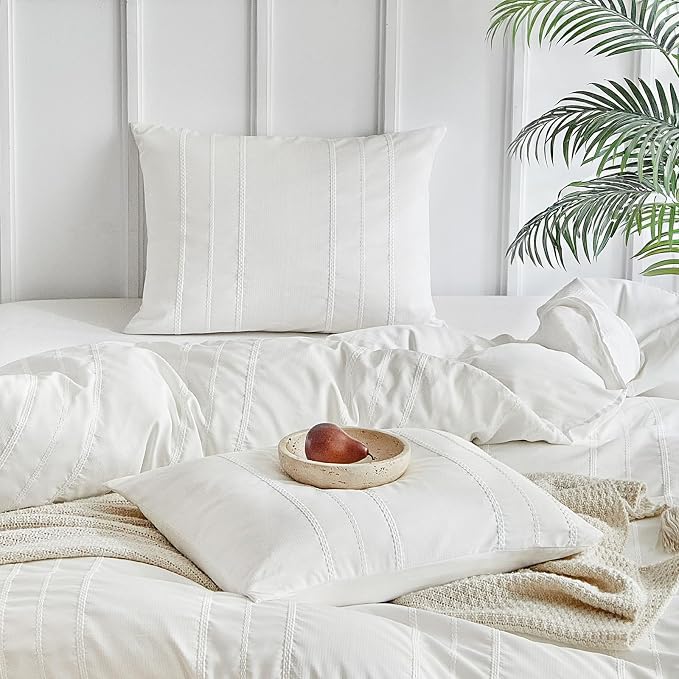 WARMDERN White Striped Weave Duvet Cover King, Boho Striped Pattern Printed - Image 4