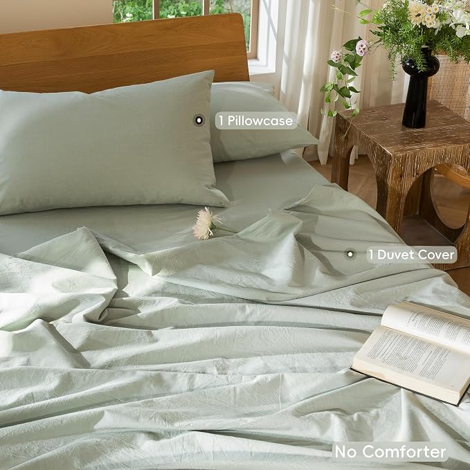 MooMee Bedding Duvet Cover Set 100% Washed Cotton Linen Like Textured - Image 2