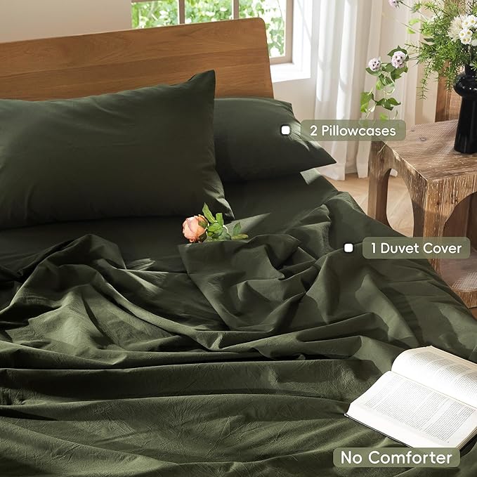 MooMee Bedding Duvet Cover Set 100% Washed Cotton Linen Like Textured - Image 3