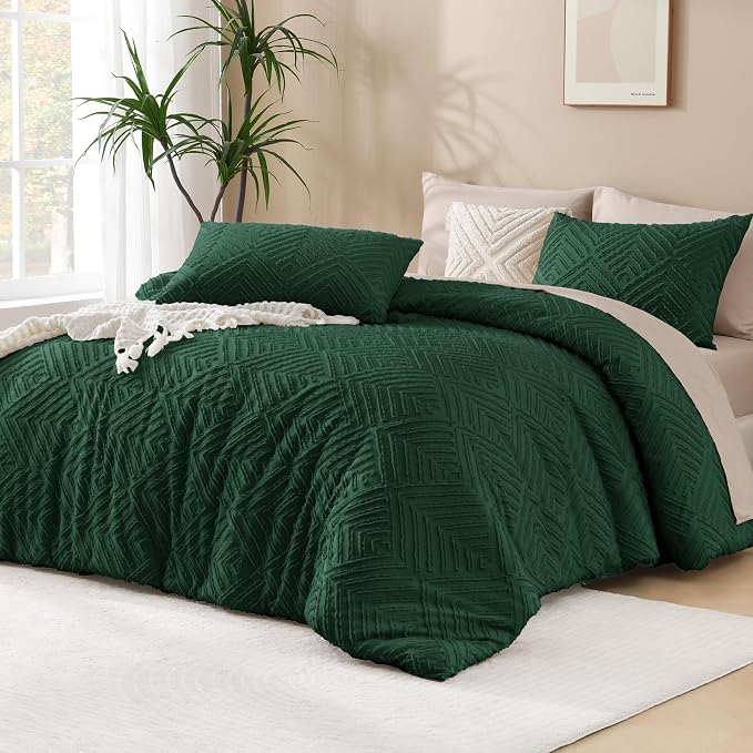 Andency Dark Emerald Green Comforter King Size Set, 3 Pieces Boho Bedding Set & by Andency
