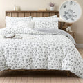 FADFAY Floral Duvet Cover Set Queen Size 100% Cotton Grey White Flower by CottonWorldSweetDream