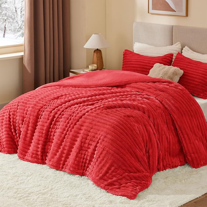 BEDELITE Fleece Twin Comforter Set -Super Soft & Warm Fluffy Red Bedding - Image 2