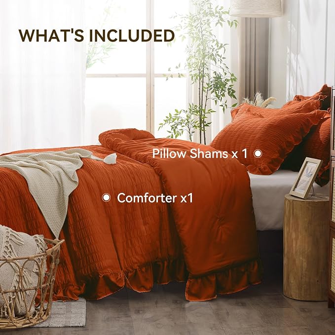 JOLLYVOGUE Burnt Orange Twin Size Comforter Set, 2 Pieces Seersucker - Image 6