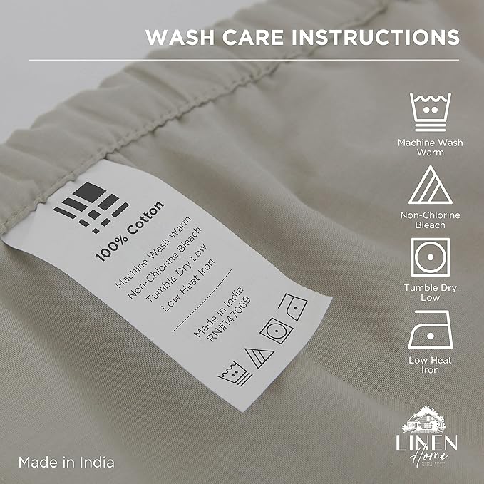 Linen Home 100% Cotton Percale Weave Fitted Sheet, Queen Size, Light Taupe - Image 7