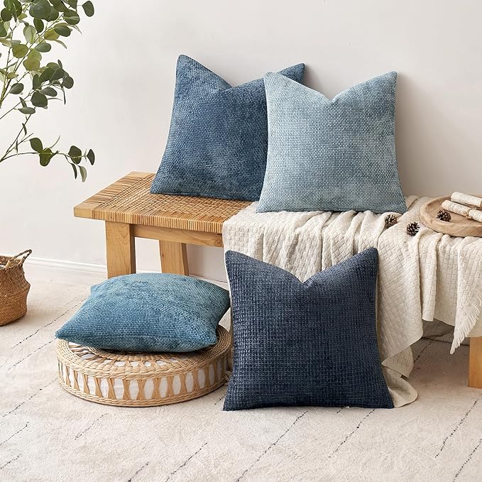 MIULEE Pack of 4 Couch Throw Pillow Covers 24x24 Inch Neutral Blue Soft - Image 4