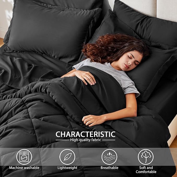 Love's cabin Twin Comforter Set Black, 5 Pieces Twin Bed in a Bag, All Season - Image 3