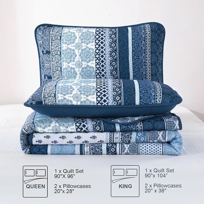 WONGS BEDDING Boho Quilt Set Full Size, Lightweight Microfiber Bedspread - Image 7