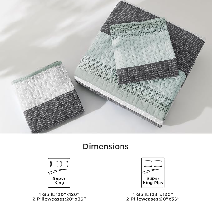 Litanika Oversized King Quilt Set Sage Green, 128x120 Stripe Bedspread Coverlet - Image 7
