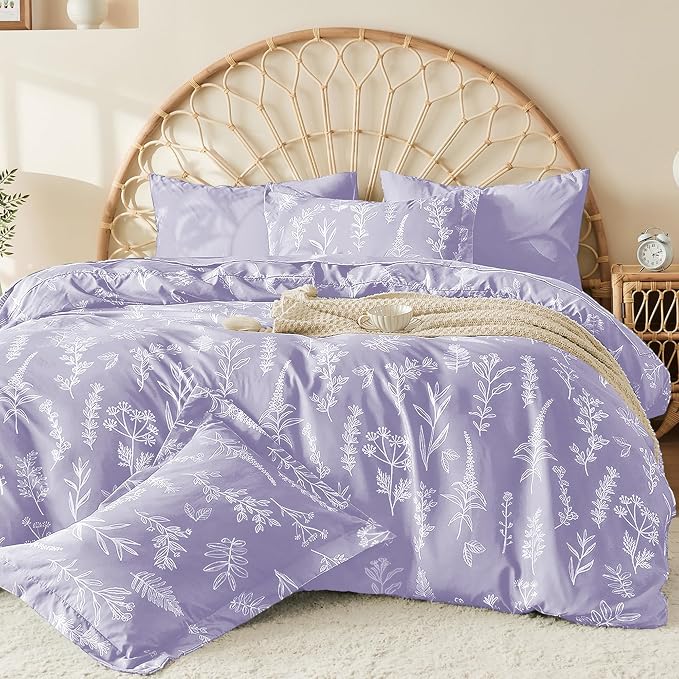 MUXHOMO Duvet Cover King Size, Reversible Floral Lavender Duvet Cover Set - Image 3