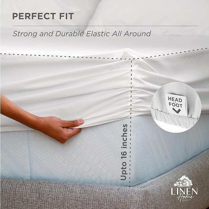 Linen Home 100% Cotton Percale Weave Fitted Sheet, King Size, 1 Deep Pocket - Image 3