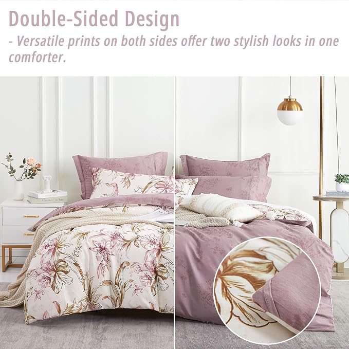 LEMIROE Floral Cotton Comforter King Size 3Pcs - Image 3