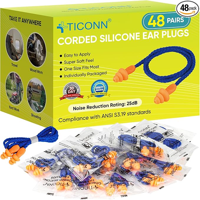 TICONN 48 Pairs Reusable Silicone Ear Plugs by TICONN