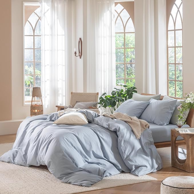 MooMee Bedding Duvet Cover Set 100% Washed Cotton Linen Like Textured - Image 3