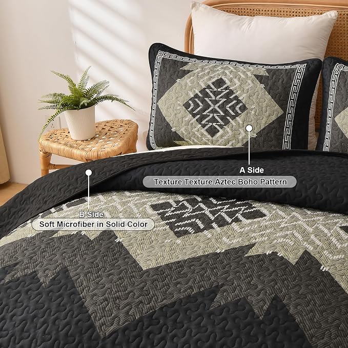 Dintszyayue Black Boho Quilt Set Queen, Aztec Western Quilt Bedspread Set - Image 4