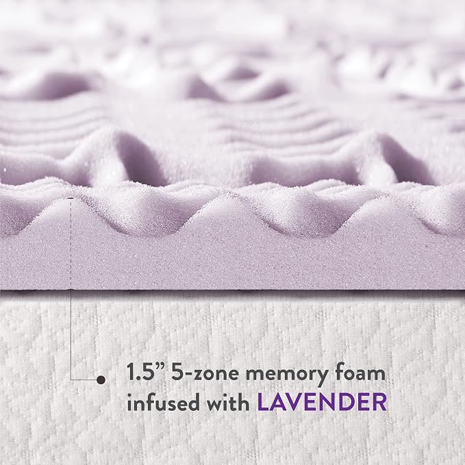 Mellow 1.5 Inch 5-Zone Memory Foam Mattress Topper, Soothing Lavender Infusion - Image 7